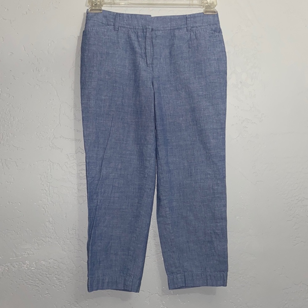 Talbots Chambray Perfect Crop Capri Pants Flat Front Pockets Size 2P